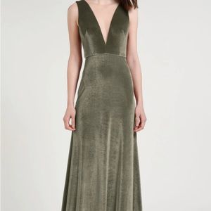 BHLDN Jenny Yoo Logan Velvet Dress Long Formal Illusion Bridesmaid Sz 16 Green